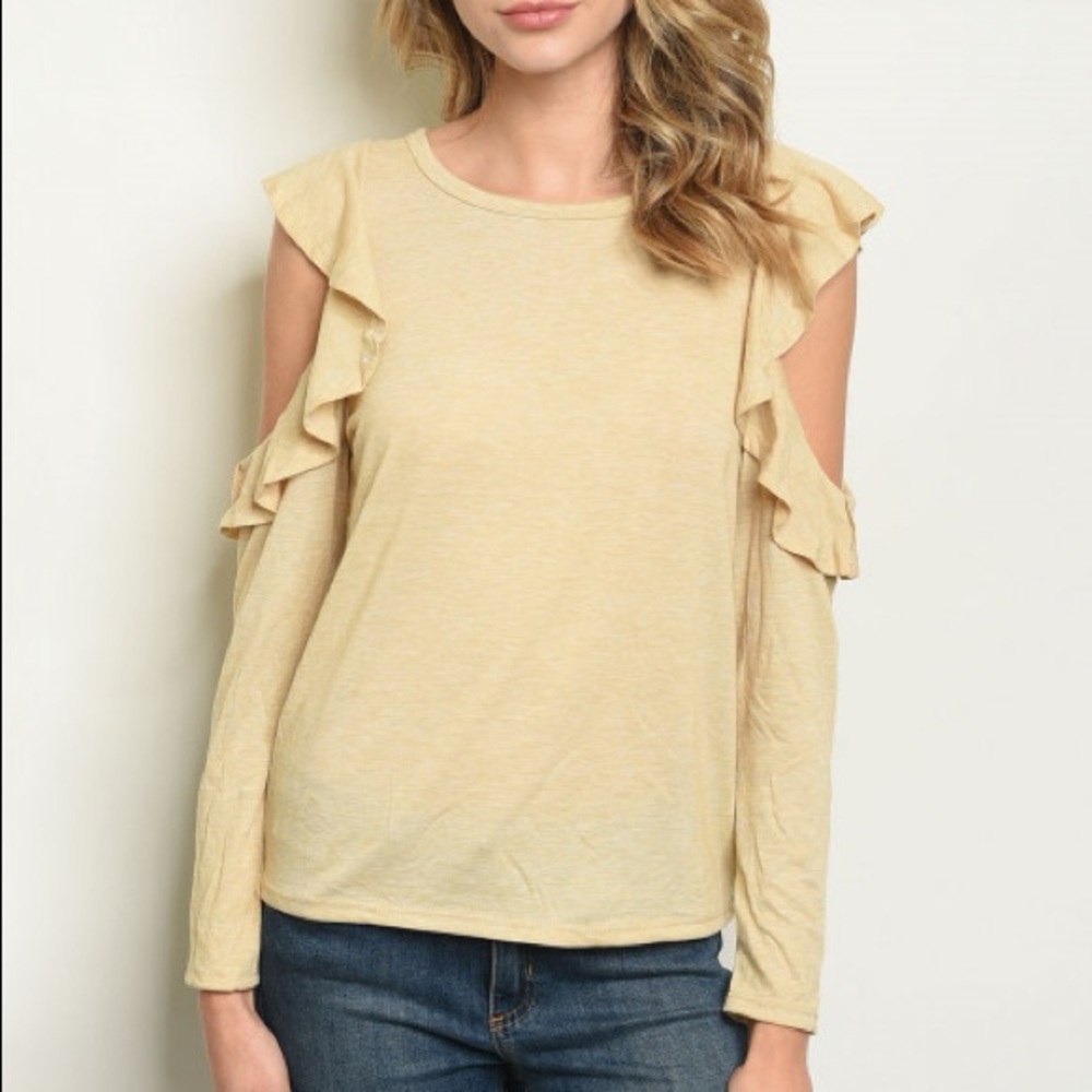 💕 Tan Cold Shoulder Top - Picture 2 of 5